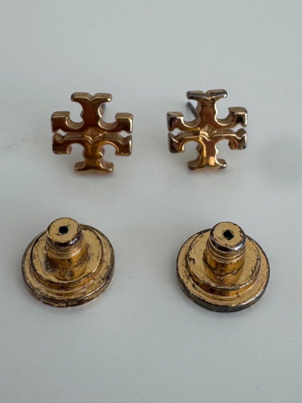 Tory Burch Icon Stud Earrings | Designer Gold Logo Earrings - Picture 3 of 4